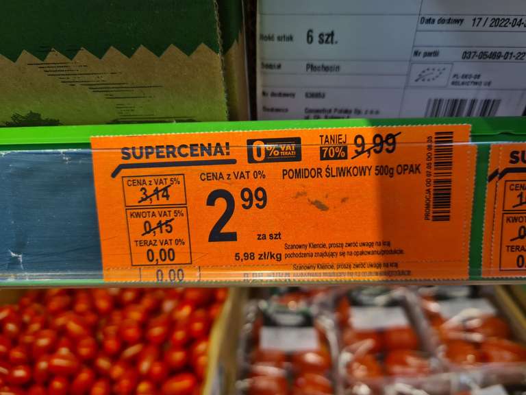 Biedronka pomidory śliwkowe 2.99 zł/500g