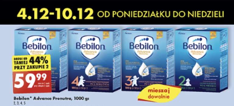 Mleko modyfikowane Bebilon Advance 2-5 1000g za 59,99 zł/opakowanie przy zakupie 2 w Biedronce