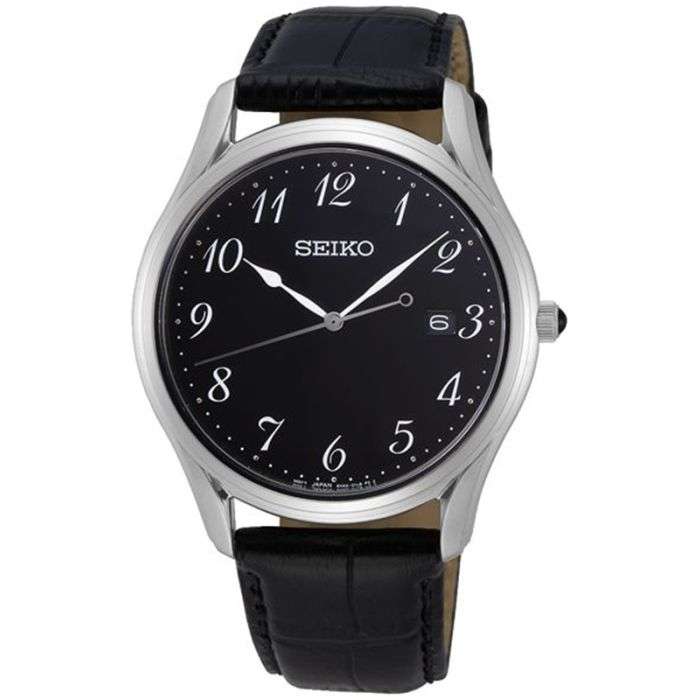 Zegarek męski Seiko Classic SUR305P1 czarny, pasek skórzany, Szafir, 5ATM
