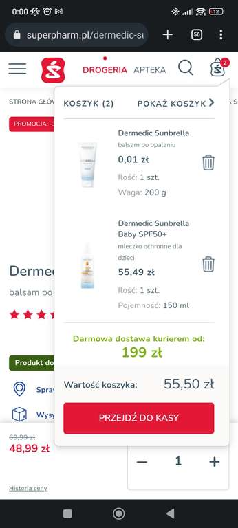 Dermedic sunbrella 50+ spf gratis balsam po opalaniu 200ml tej samej marki