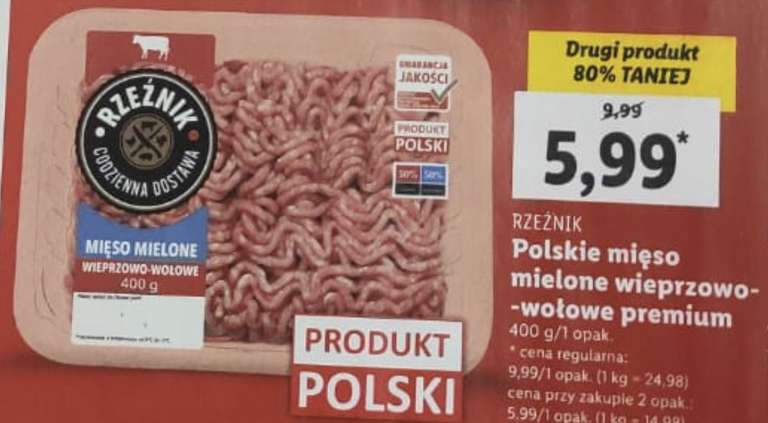 Mięso wieprzowo-wołowe 400g 2 sztuki w Lidlu (5,99 zł za sztukę)