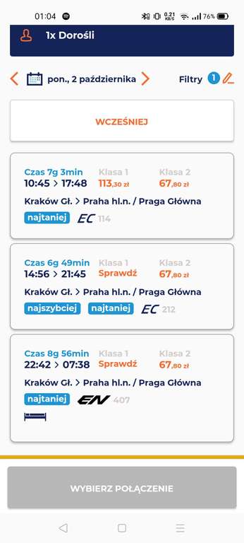 Bilety kolejowe Katowice/Kraków - Praga - Katowice/Kraków