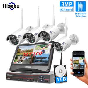 Zestaw monitoringu Hiseeu 8CH 3MP 1536P z 4 kamerami + ekran LCD 10.1 (dodatkowa opcja + 1TB dysk)
