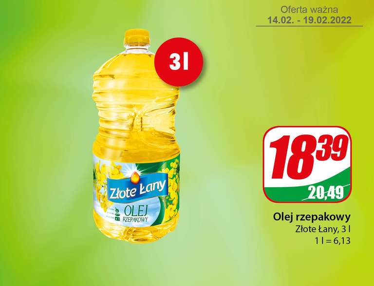 Olej rzepakowy Złote Łany 3l Dino 6,13zł/l