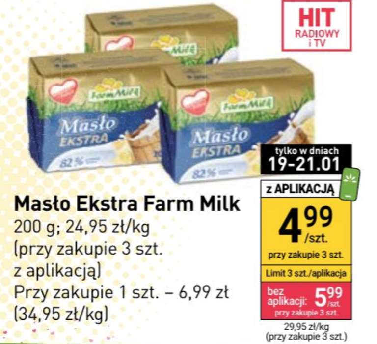 Masło ekstra 200g Farm Milk cena 1 kostki przy zakupie 3 z aplikacją @Stokrotka