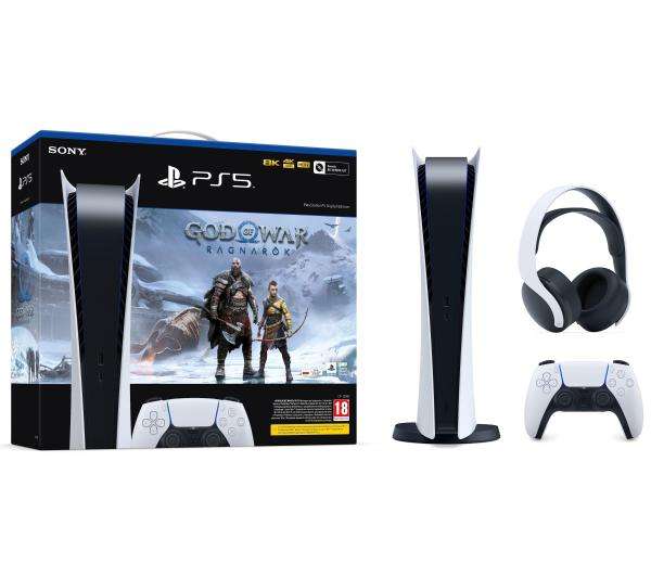 Konsola Sony PlayStation 5 Digital Edition (PS5) - God of War Ragnarok - słuchawki PULSE 3D (biały)