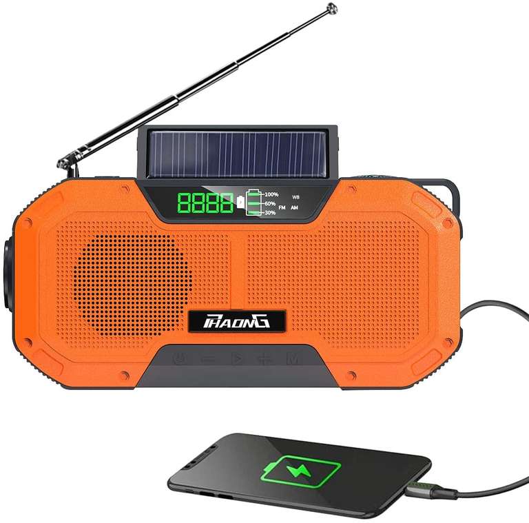 Radio solarne, IPX5, AM/FM, 5000 mAh, z korbką