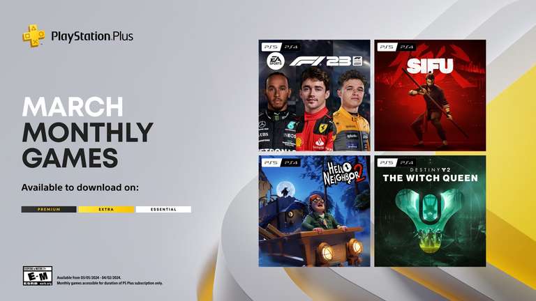 PlayStation Plus Essential - Marzec 2024: EA Sports F1 23, Sifu, Hello Neighbor 2, Destiny 2: Witch Queen (PS4, PS5)