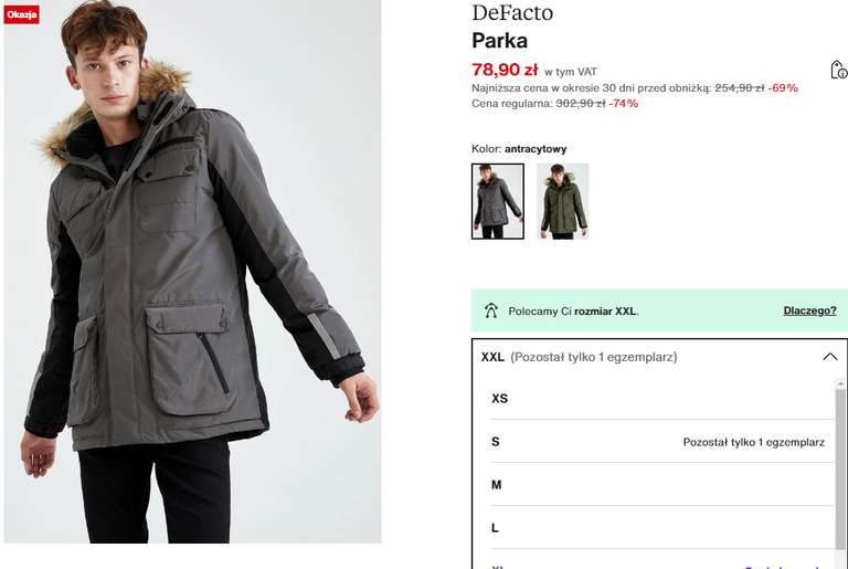 Duża obniżka cen na odzież De Facto, głównie kurtki - przykłady w treści @Zalando