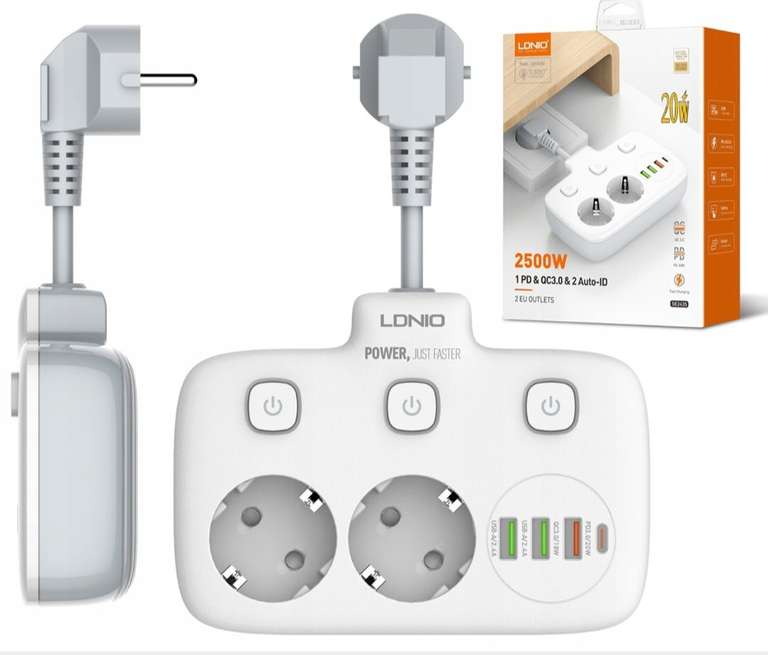 Listwa zasilająca LDNIO SE6403 z portami USB i wyłącznikiem