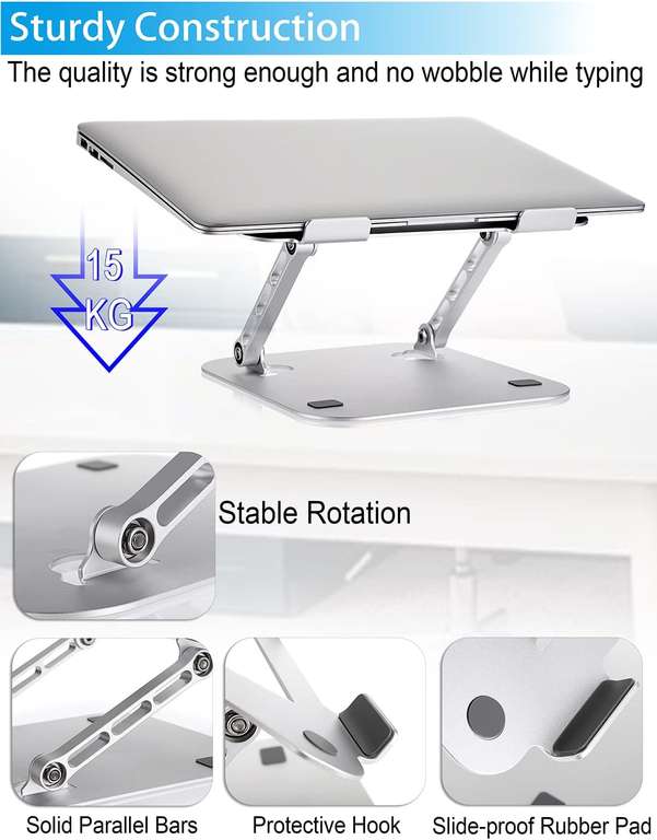 Usoun Stojak pod laptopa, regulowana podstawka pod notebooka, ergonomiczny stojak na biurko, regulowany, metalowy