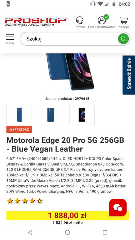 Smartfon Motorola Edge 20 Pro 5G 256GB - Blue Vegan Leather