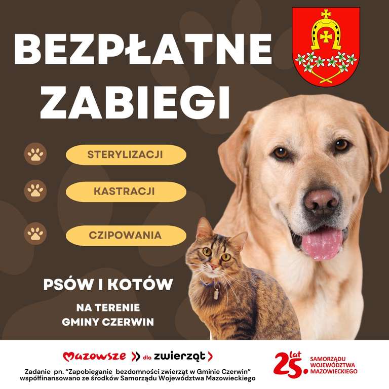 Bezpłatny program sterylizacji, kastracji oraz czipowania psów i kotów na terenie Gminy Czerwin