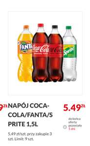 Coca-cola, fanta, sprite 1,5 l za 5,49 przy zakupie 3 w Topazie