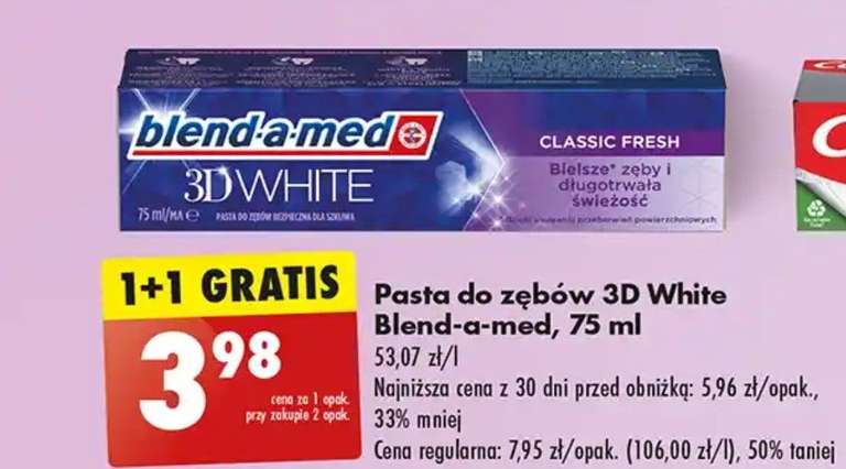 Pasta do zębów 3D White Blend-a-med 75 ml, 1+1 BIEDRONKA