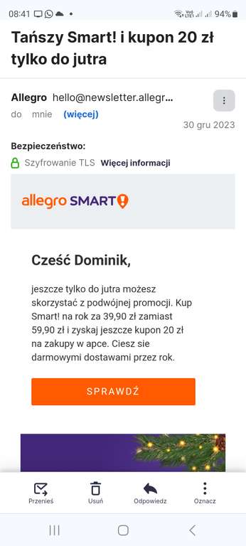 Allegro smart znów taniej o 20zl plus kupon w appce - 20 przy min. 80zl