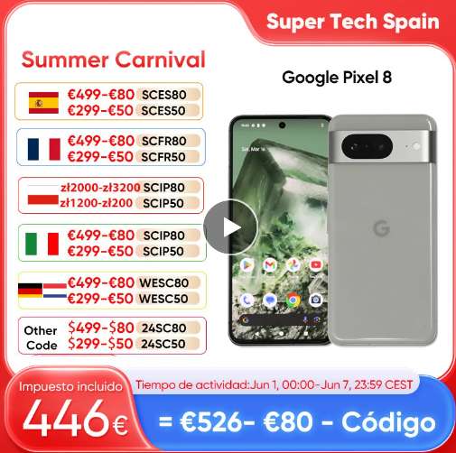 Google Pixel 8 8/128 Global (USA/JAP/VIET) wysyłka Hiszpania 470,85$