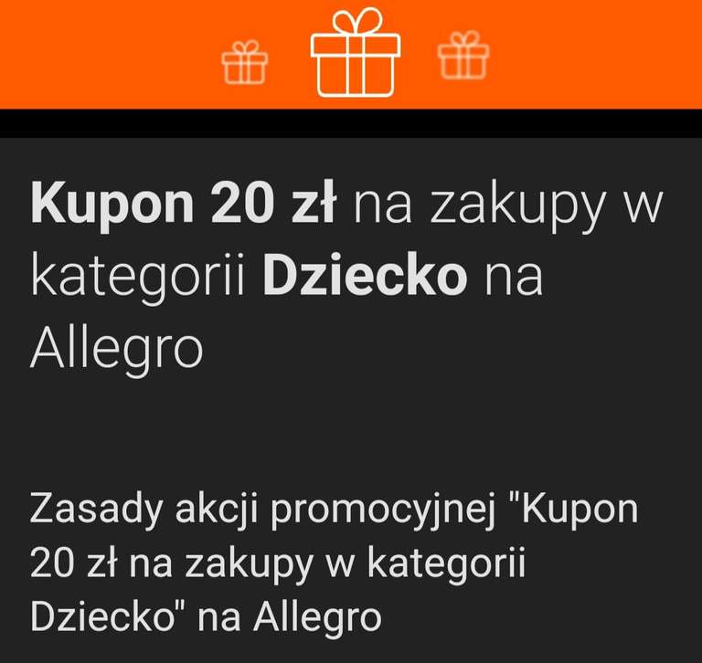 Kupon Allegro 20zł na kategorię Dziecko mwz 60zł (w Powiadomieniach) @allegro