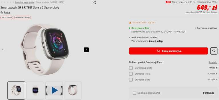 Smartwatch Fitbit Sense 2 oraz inne od Fitbit taniej