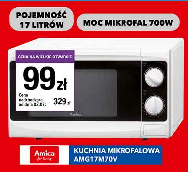 Kuchenka mikrofalowa AMica AMG17M70V, pojemność 17l, moc 700w>>> otwarcie RTV EURO AGD w Brodnicy