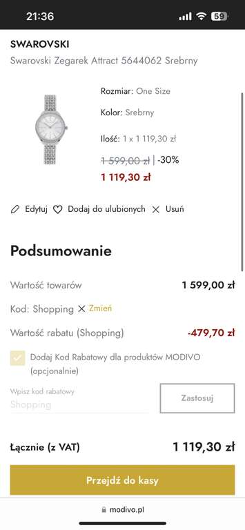 SWAROVSKI Zegarek Attract -30% kod Modivo