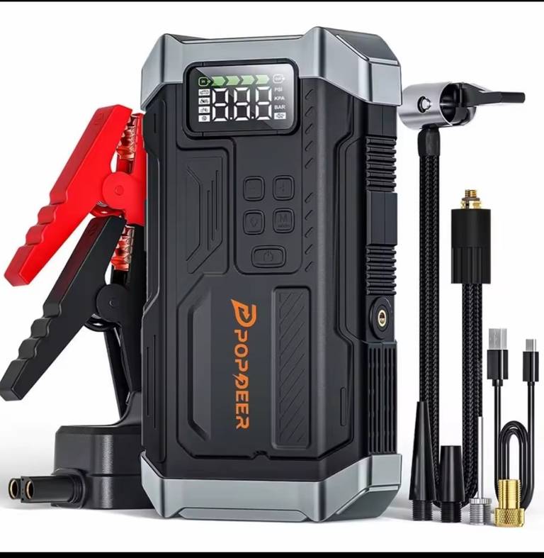 JumpStarter: POPDEER PD-JA3 5000A 4w1, Kompresor Powietrza 150PSI, Powerbank 12V QC 3.0-24.17€/23.28€