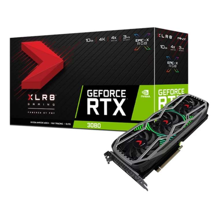Karta graficzna PNY GeForce RTX 3080 XLR8 Gaming Revel EPIC-X RGB Triple Fan LHR, 10240 MB GDDR6X - 969€ [DE]