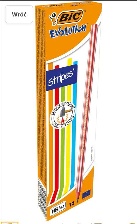 Ołówki Grafitowe BIC Evolution Stripes, kolorowy korpus 12 szt. @Amazon