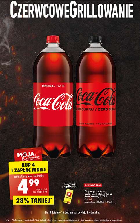 Przy zakupie 4 butelek Coca-Coli jedna butelka 1.75l za 4.99zł