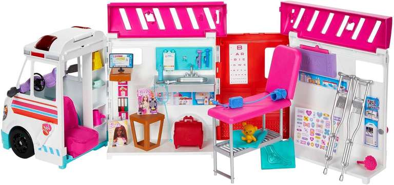 Barbie Karetka Mobilna klinika Zestaw z transformacją, światełkami i dźwiękami + ponad 20 akcesoriów, HKT79