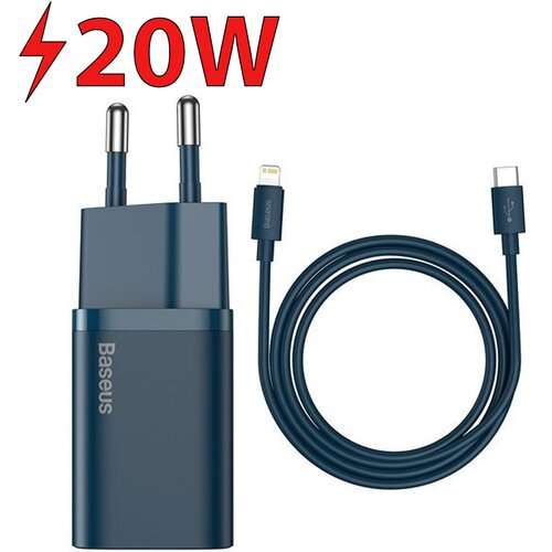 Ładowarka Baseus Super Si Quick Charger 1C 20W Niebieski + Kabel USB-C do Lightning 1m