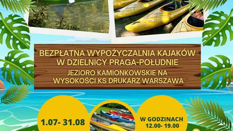 Bezpłatne kajaki na Jeziorze Kamionkowskim na wysokości KS Drukarz Warszawa