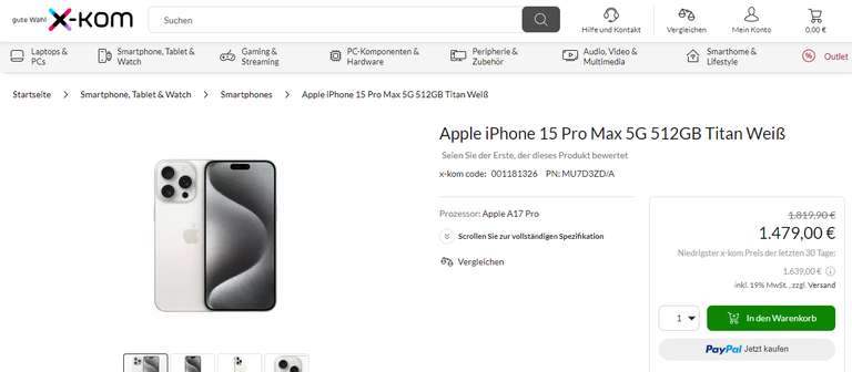 Apple iPhone 15 Pro Max 512 GB Biały | 1479€ z DE