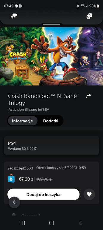 Crash Bandicoot N. Sane Trilogy PS4 z polskiego PStore