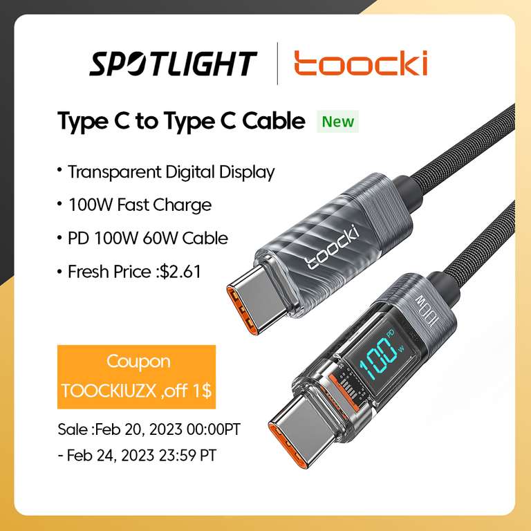 Kabel USB-C TOOCKI 100W