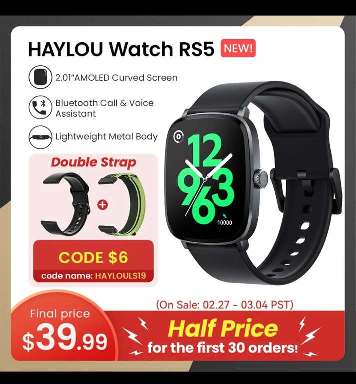 Smartwatch Haylou Watch RS5 - 51$