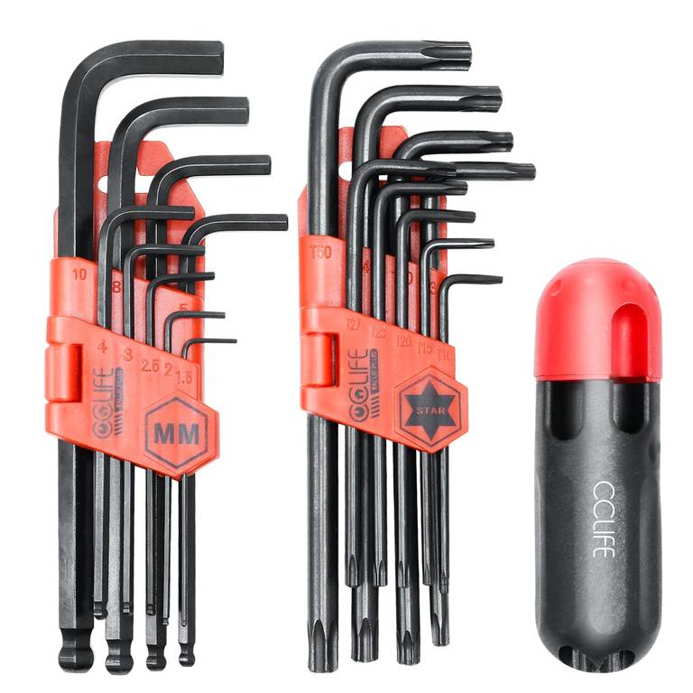 CCLIFE Torx 19-częściowy zestaw kluczy imbusowych (1,5-10) i torxTX ( T10-T50), Cr-V