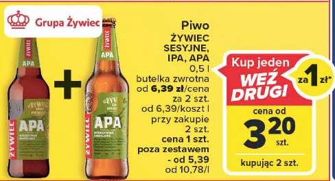 Piwo Żywiec IPA, APA butelka zw. 0,5L cena sztuki przy zakupie 2 @Carrefour