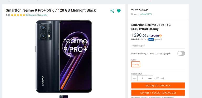 Smartfon realme 9 Pro+ 5G 6 / 128 GB Midnight Black