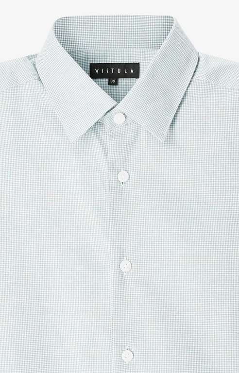 Koszula w drobną kratę w 2 kolorach za 59,99 zł - fason slim, skład: 74% bawełna, 24% konopie @Vistula
