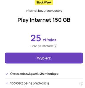 Play internet mobilny 150 GB za 25 zł