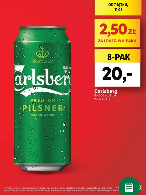 Piwo Carlsberg w puszce za 2,50 zł przy zakupie 8-paku Lidl