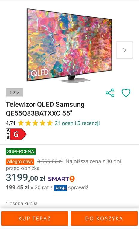 Telewizor QLED Samsung QE55Q83BATXXC 55"