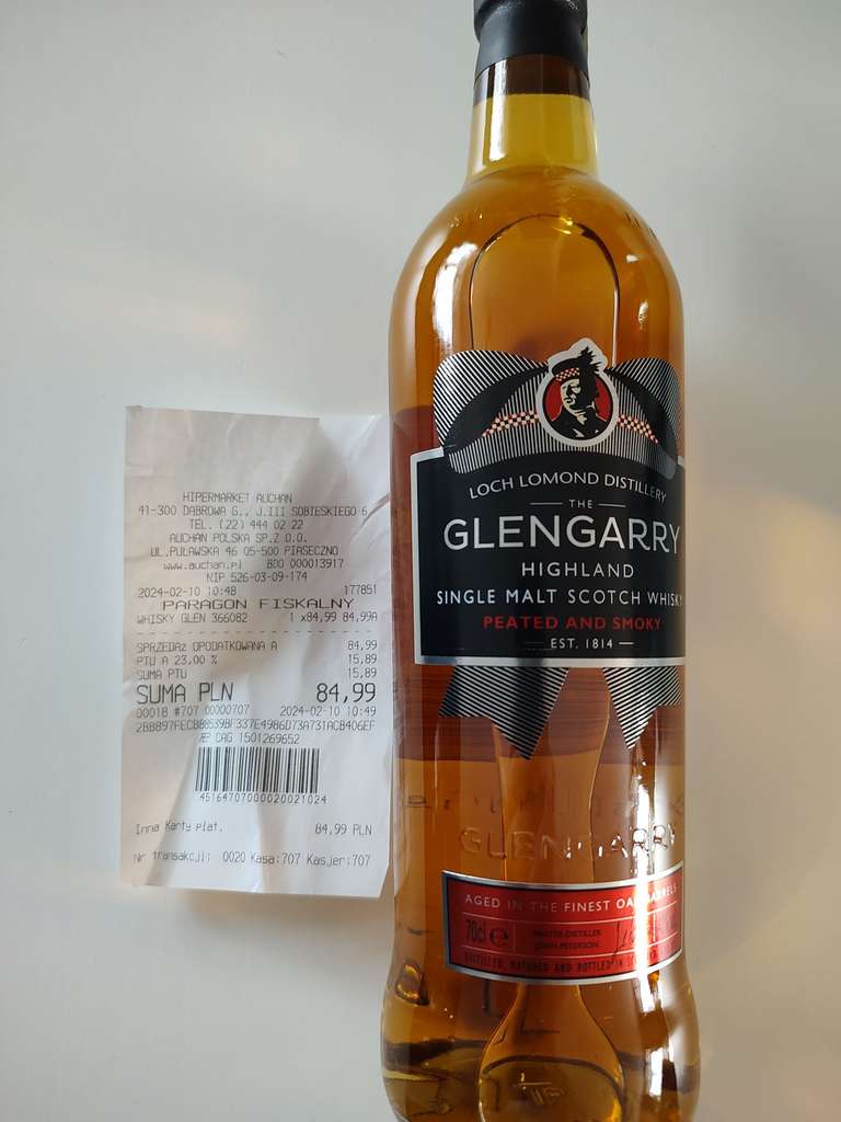 Whisky Glengarry peated and smoky 0,7l za 84,99 w Auchan Pogoria Dąbrowa Górnicza