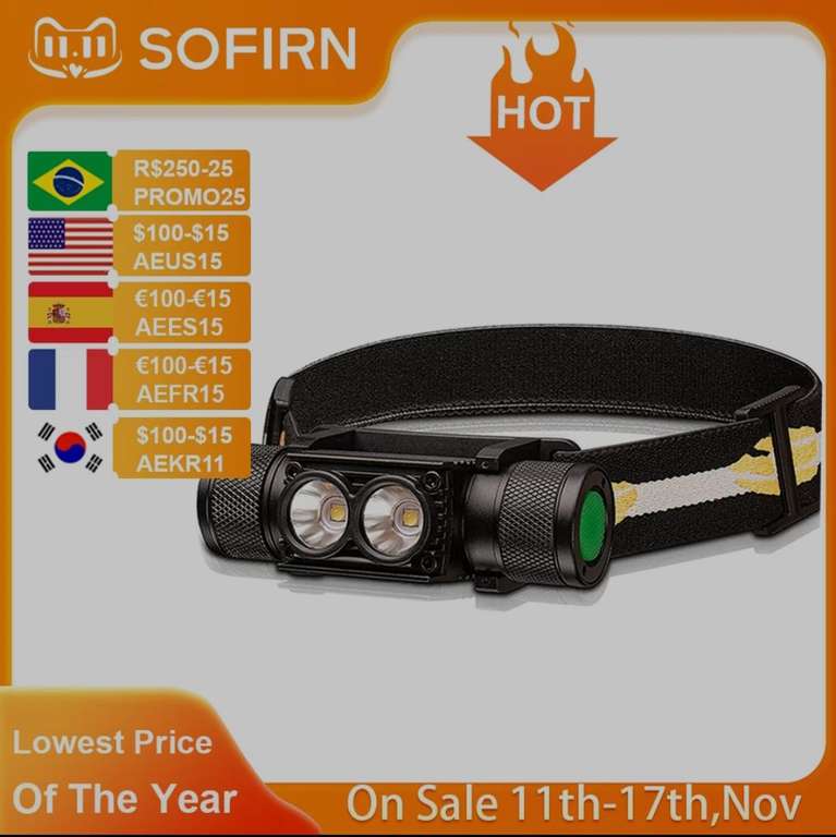Latarka czołówka Sofirn H25L+ aku 18650 (Dual LED LH351D 1000lm 5000K) 15$ możliwe 49zł