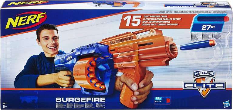 Hasbro E0011EU4 Nerf N-Strike Elite Surgefire Zabawkowy Blaster, z Magazynkiem Bębnowym,