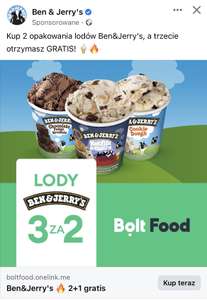 Lody Ben&Jerry 3 opakowania w cenie 2 Bolt Food