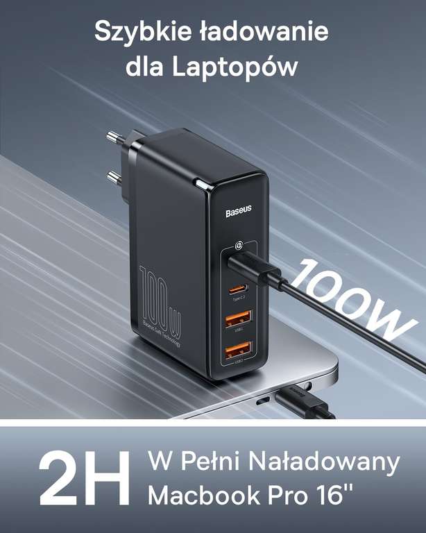 Baseus Ładowarka USB C 100 W, 4 Porty GAN z Prime
