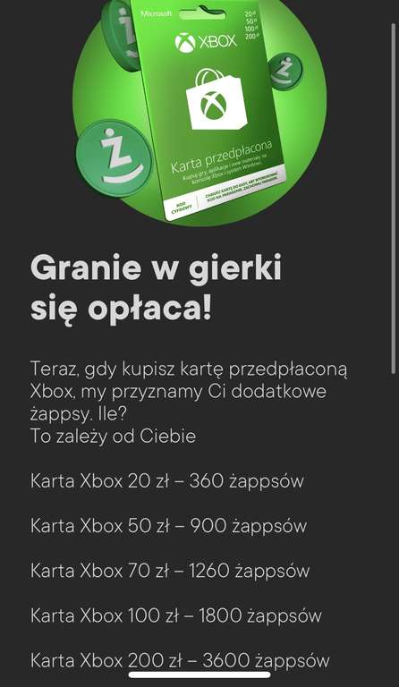Ekstra żappsy przy zakupie kart przedpłaconych Xbox