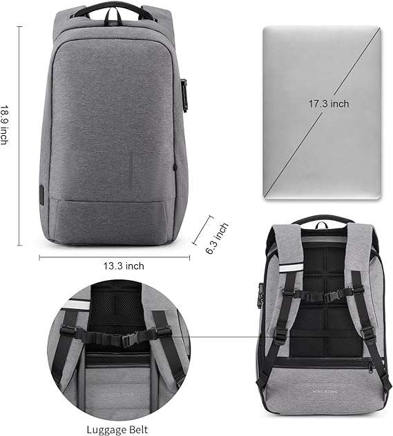 Kingsons Plecak na laptopa, smukły podróżny służbowy z portem ładowania USB, antykradzieżowy do laptopa, 15,6"